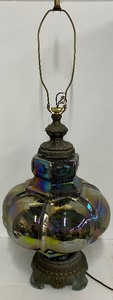 lot 69 image: Midcentury Hollywood Regency Iridescent Carnival Glass Lamp