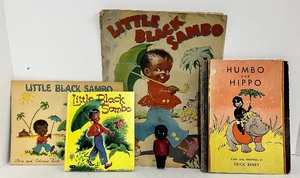 lot 77 image: Lot of Vintage Antique Little Black Sambo Books, Humbo the Hippo and Small Antique Doll