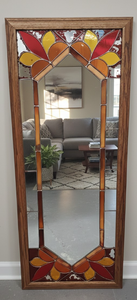 lot 111 image: Large Wall or Standing Mirror with Faux Stained Glass Inserts