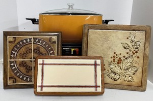 lot 142 image: Vintage Kitchen Lot West Bend Slow Cooker and Wood Trivets