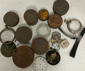 lot 166 image: Watch Part Shipping Tins Antique with small parts