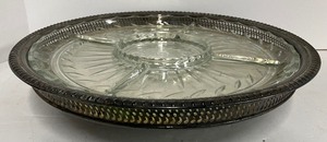 lot 167 image: Silverplate and Cut Glass Divided Tray Lazy Susan Rogers and Son