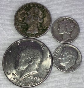 lot 201 image: Three Silver Coins and Half Dollar