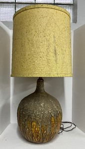 lot 202 image: Mid Century MCM Lava Drip Glaze Oversized Pottery Lamp