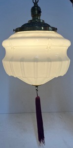 lot 204 image: Vintage Milkglass Hanging Light Fixture Art Deco White Opaque Pendant Light Fixture