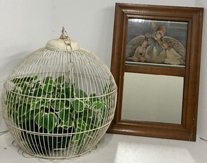 lot 209 image: Hanging Birdcage and Mirror with Nursery Rhyme Picture Vintage Mother Goose by Jessie Willcox Smith.