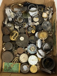 lot 214 image: Parts Antique Watches Pocketwatches and Shipping Tins