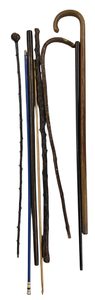 lot 221 image: 8 PC Lot of Vintage Canes Walking Sticks Carved Wood Sticks Possible Blacktorn Irish