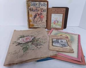 lot 285 image: Vintage Book Lot Beatric Potter Jolly Polly Curly Tail Linen Book Cover