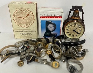 lot 246 image: Two Alarm Clocks with Boxes and Wristwatch Lot for Parts Repair Craft