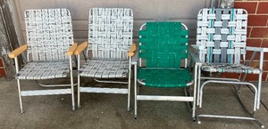 lot 247 image: Lot of 4 Vintage Aluminum and Webbed Lawn Chairs