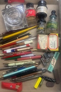 lot 267 image: Vintage Inkwell, Ink and Pen Lot