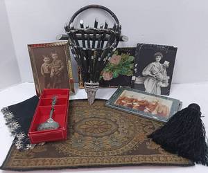 lot 284 image: Swedish Spoon Vintage Doll Persian Rug Adirondack Twig Wall Pocket Folk Art Antique Journal 1889