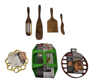 lot 4 image: (1) Mad Hungry 4pc Spurtle Set & Soft Works  (1) Silicone Pressure Cooker Rack, (1) Silicone Pressure Cooker Steamer & (1) Silicone Pressure Egg Rack - New (View Photos) NEW