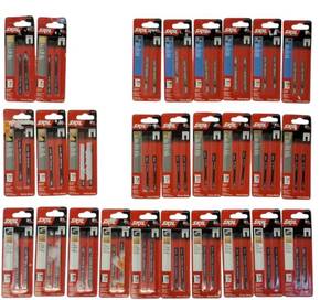 lot 6 image: Skil    2 pc. Blades (2) Wood  Fast Cuts - 94306C2 (6) Metal Smooth Cuts - 94218C2 (3) Wood  Reverse Cut - 94193 (6) Wood Scroll Cuts - 94512C2 (10) Multipurpose - 94410C2 (View Photos  List)