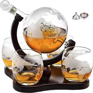 Kemstood | Whiskey Decanter Globe Set with 4 Etched Globe Whisky Glasses Gifts For Men