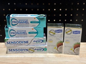 lot 34 image: Suave Clinical. Protection Antiperspirant and Sensodyne