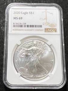 lot 16 image: 2020 AMERICAN SILVER EAGLE NGC MS69