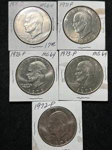 lot 19 image: 5 US EISENHOWER DOLLARS