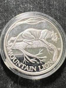 lot 37 image: 2 TROY OZ .999 FINE SILVER MOUNTAIN LION ROUND IN AIRTITE