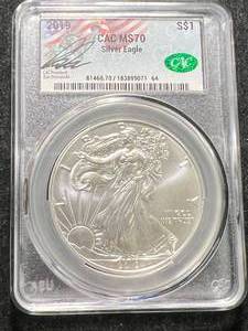 lot 45 image: 2019 AMERICAN SILVER EAGLE CAC MS70
