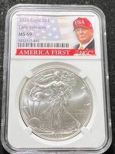 lot 57 image: 2020 AMERICAN SILVER EAGLE NGC MS69