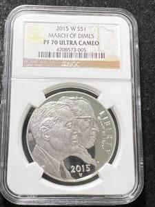 lot 67 image: 2015W MARCH OF DIMES COMMEM SILVER DOLLAR NGC PF70 ULTRA CAMEO