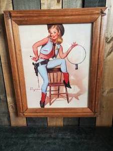 lot 6 image: Fantastic Gil Elvgren Pin-up Girl Cowgirl in beautiful frame