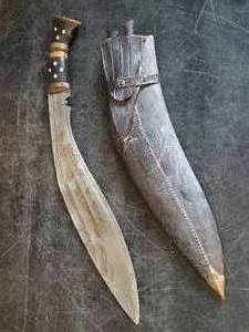 lot 25 image: Kurki Gurkha Bolo Machete with Small Knives and Sheath