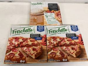 lot 215 image: B. 3x Freschetta Rising Crust Pepperoni Pizza