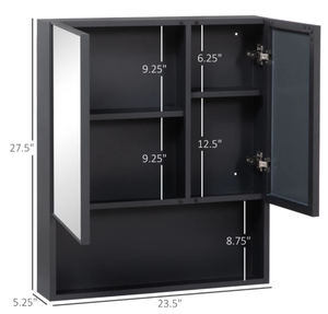 lot 13 image: kleankin Wall-Mounted Medicine Cabinet, Bathroom Mirror Cabinet with Double Doors and Storage Shelves, Black
