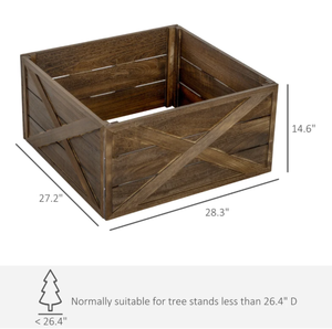 lot 311 image: HOMCOM 28 Farmhouse Christmas Tree Base Cover Wooden Christmas Tree Collar Box Home Decoration, Dark Distressed Wood Finish