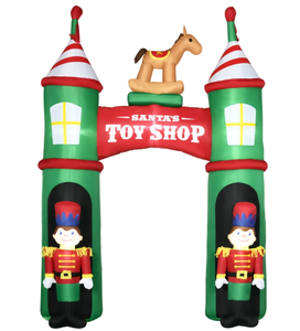 lot 323 image: Outsunny 11.5ft Christmas Inflatables Outdoor Decorations Archway with 2 Nutcracker Soldiers Rocking Horse, Blow-Up LED Yard Christmas Decor for Lawn Garden Party
