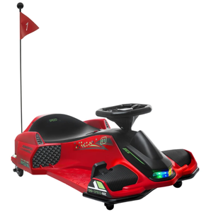 lot 100 image: Aosom 12V Electric Drifting Go Kart w Slow Start, Music, Lights, Red (Slightly Used, Maybe Missing Hardware)