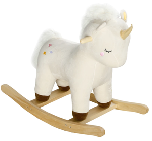 lot 403 image: Qaba Kids Rocking Horse, Ride on Unicorn with Realistic Sounds & Wooden Base for Years 2-4, White