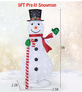 lot 407 image: Costway 5 ft. Pre-lit Christmas Snowman Pop-up Xmas Holiday Decoration with 180 LED Lights