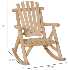 lot 412 image: Outsunny Outdoor Wooden Rocking Chair, Single-Person Rustic Adirondack Rocker with Slatted Seat, High Backrest, Armrests for Patio, Garden and Porch, Natural