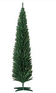 lot 414 image: HOMCOM 8ft Unlit Pencil Artificial Christmas Tree with Realistic Branches and 618 Tips, Plastic Base, Green
