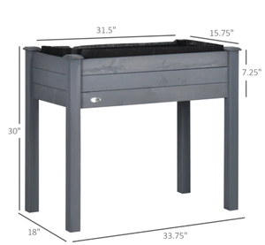 lot 418 image: Outsunny 34 Raised Garden Bed, Elevated Wooden Planter Box with Holes for Vegetables, Herb, Flowers for Backyard, Dark Gray