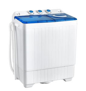 lot 17 image: Costway 26 lbs Portable Semi-automatic Twin Tub Washing Machine with Drain Pump Blue (Slightly Used&nbsp)