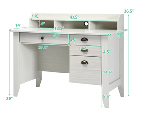lot 34 image: Costway Computer Desk PC Laptop Writing Table Workstation Student Study Furniture White