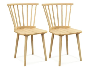 lot 36 image: Costway Windsor Dining Chairs Set of 2 Rubber Wood Kitchen Chairs with Spindle Back