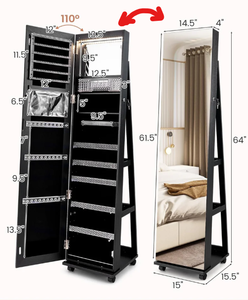lot 49 image: CHARMAID Jewelry Cabinet Armoire with Wheels, 64 Full Length Mirror with Jewelry Storage