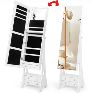 lot 50 image: Costway 3-color LED Lighted Jewelry Cabinet With Full-length Mirror And Adjustable Tilt Angles-white