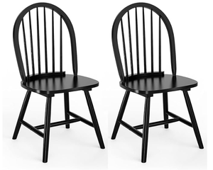 lot 77 image: HAPPYGRILL 2 Pieces Wooden Dining Chairs Set, Vintage Armless Windsor Chairs, Kitchen Dining Chairs with Backrest, Black