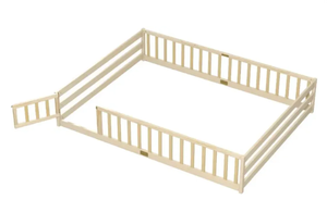 lot 78 image: Costway Queen Size Floor Bed Kids Montessori Bed Frame with Full Length Safety Guardrails