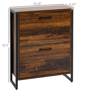 lot 104 image: HOMCOM Industrial Shoe Cabinet with 2 Flip Drawers, Freestanding Shoe Storage Cabinet for 12 Pairs, Narrow Slim Shoe Rack for Entryway, Hallway, Rustic Brown