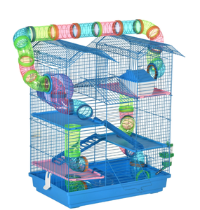 lot 215 image: PawHut Hamster Cage with Wheel and Water Bottle (Missing Instructions)
