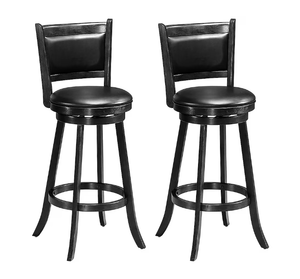 lot 218 image: Costway Set of 2 29 inches Swivel Bar Height Stool Wood Dining Chair Barstool Black