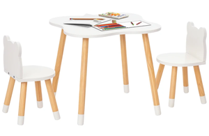 lot 434 image: Qaba Wooden Kids Table and Chair Set Ideal for Arts, Meals, Homework, Cute Toddler Activity Table for Age 1-4 Years, White